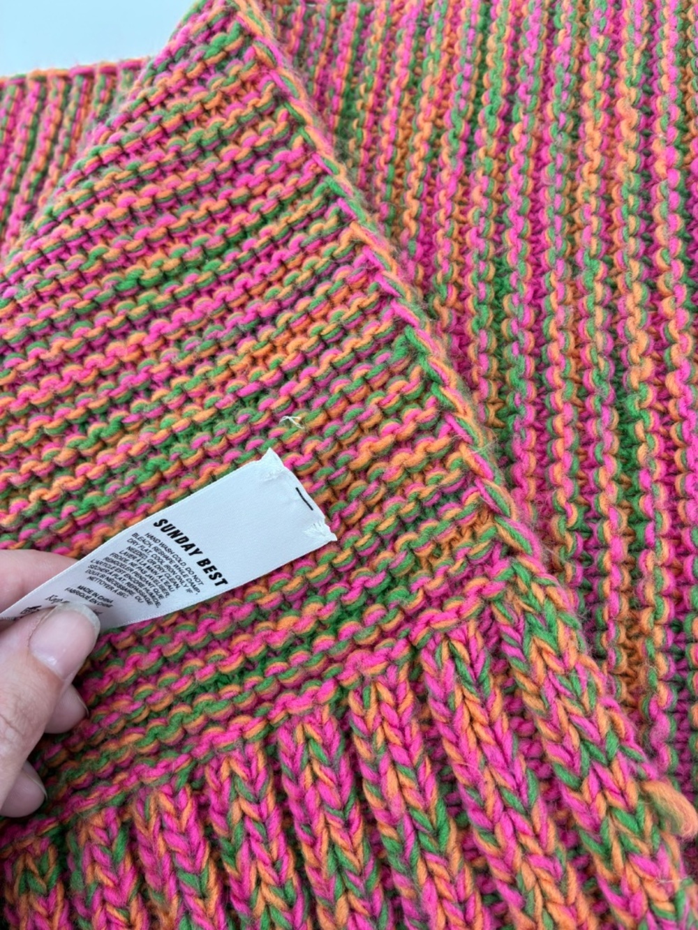 Sunday Best Pink, Green, and Yellow Knit Scarf - Picture 3 of 7